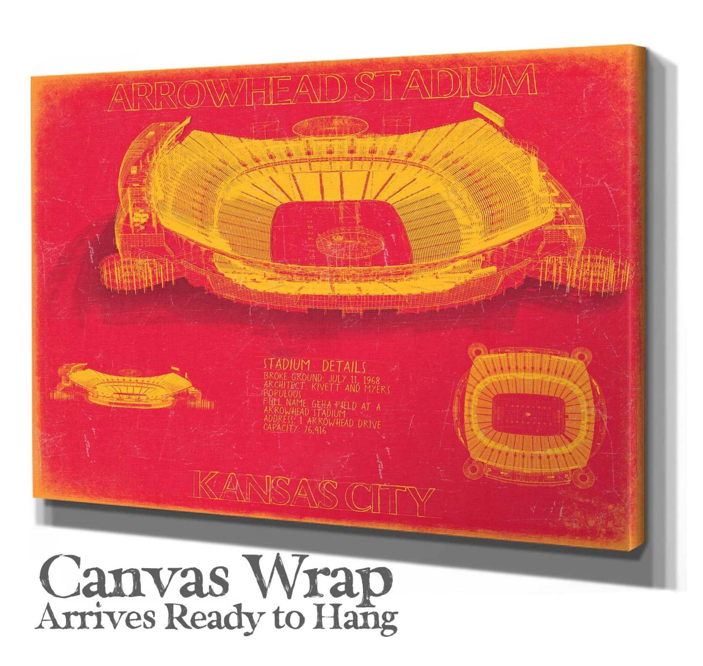 Arrowhead Stadium Wall Art Blueprint Football Stadium Print