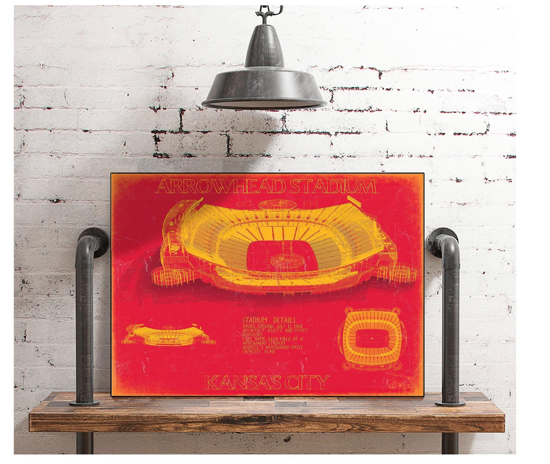 Arrowhead Stadium Wall Art Blueprint Football Stadium Print
