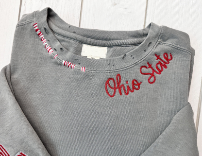 VINTAGE CUSTOM CREW-Custom Embroidered Hand Distressed Crew Neck Sweatshirt
