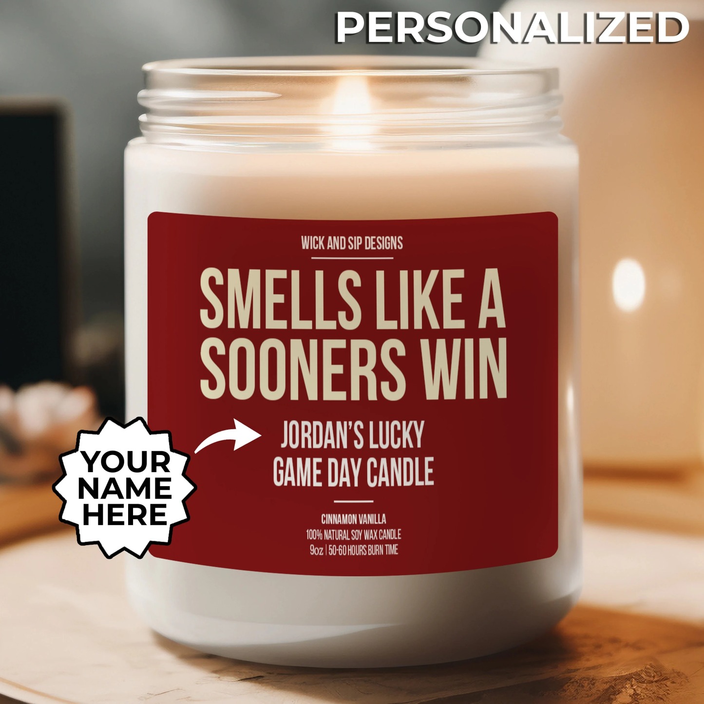 Personalized Smells like A Sooners Win Candle, Custom Oklahoma Candle,