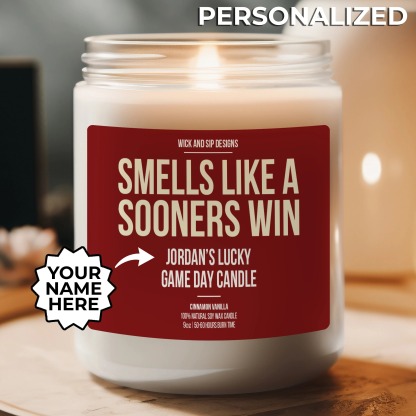 Personalized Smells like A Sooners Win Candle, Custom Oklahoma Candle,