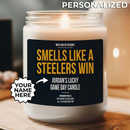 Personalized Smells Like A Steelers Win Candle, Pittsburgh Steelers Cu