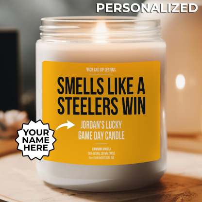 Personalized Smells Like A Steelers Win Candle, Pittsburgh Steelers Ca