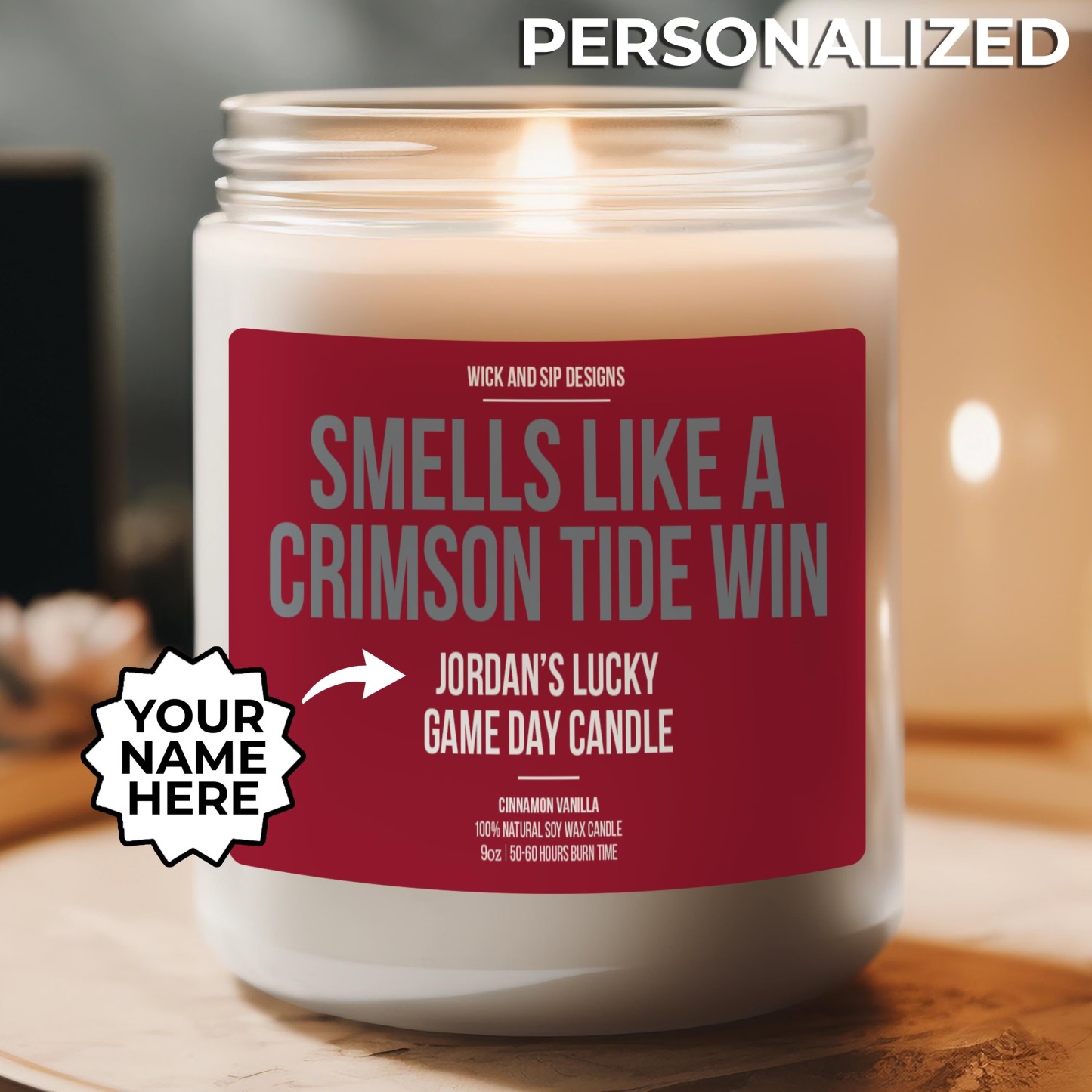Personalized Smells like A Crimson Tide Win Candle, Custom Alabama Can