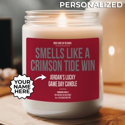 Personalized Smells like A Crimson Tide Win Candle, Custom Alabama Can