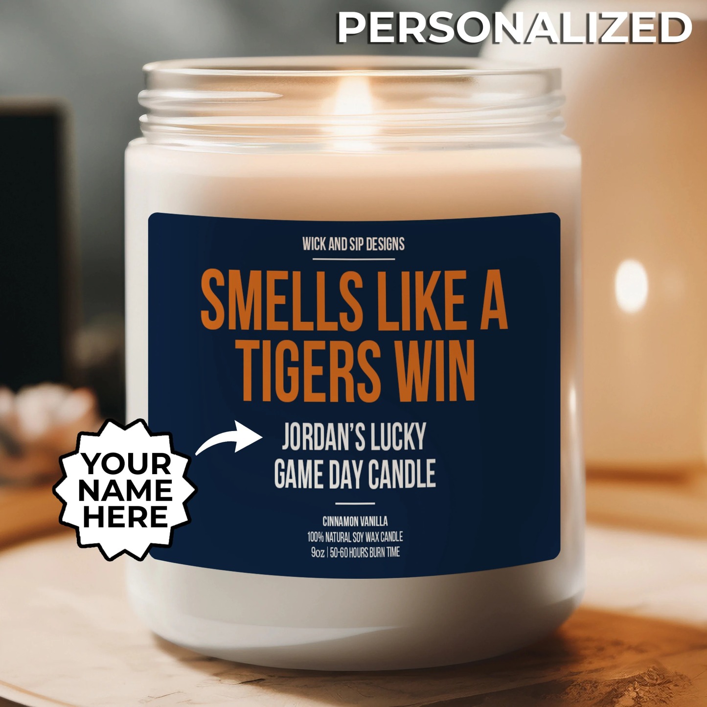 Personalized Smells like A Tigers Win Candle, Custom Auburn Soy Wax Ca