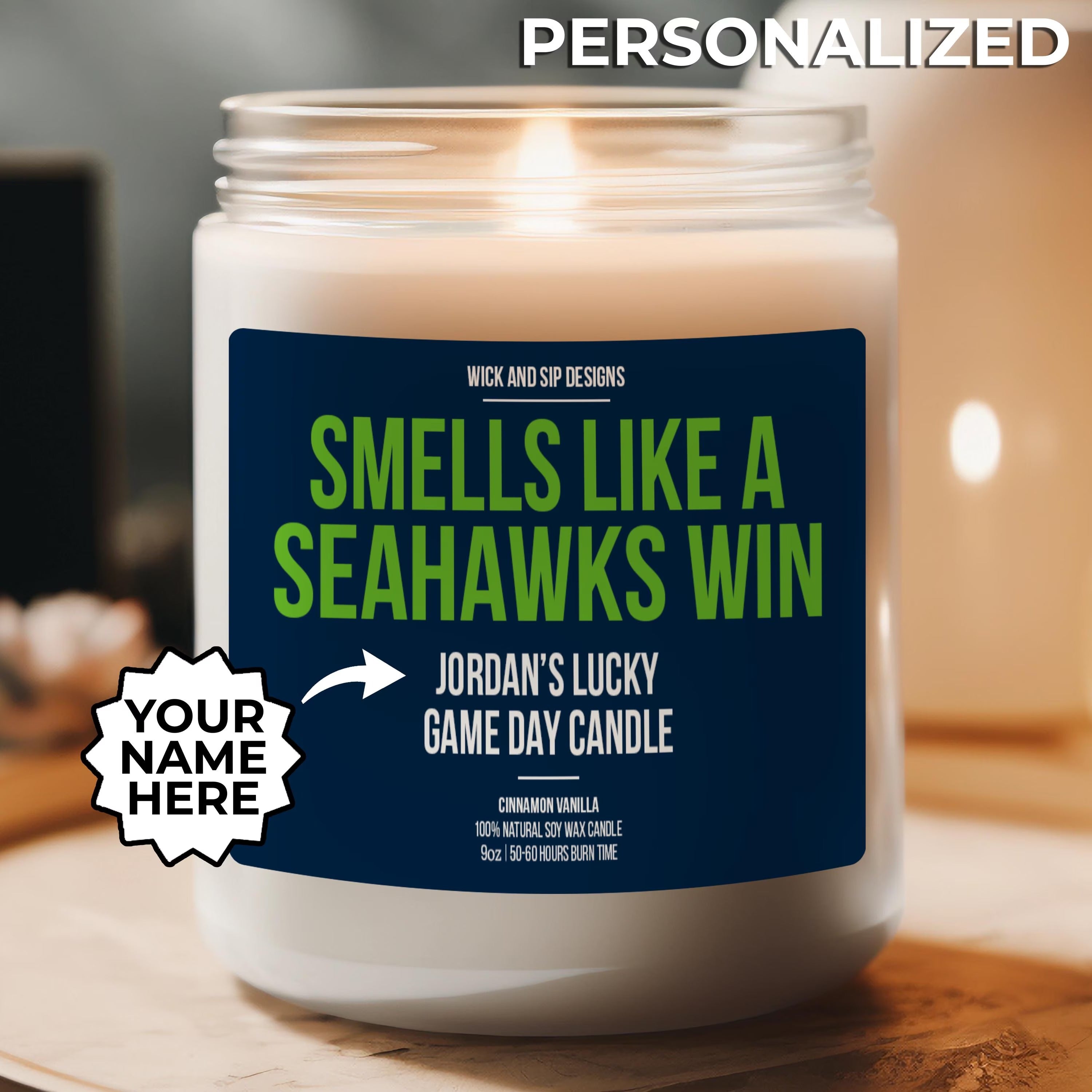 Personalized Smells Like A Seahawks Win Candle | Seattle Seahawks Cand