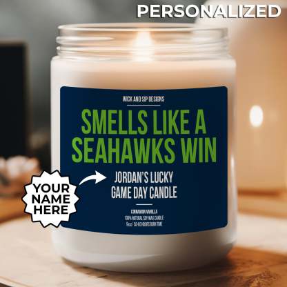 Personalized Smells Like A Seahawks Win Candle | Seattle Seahawks Cand