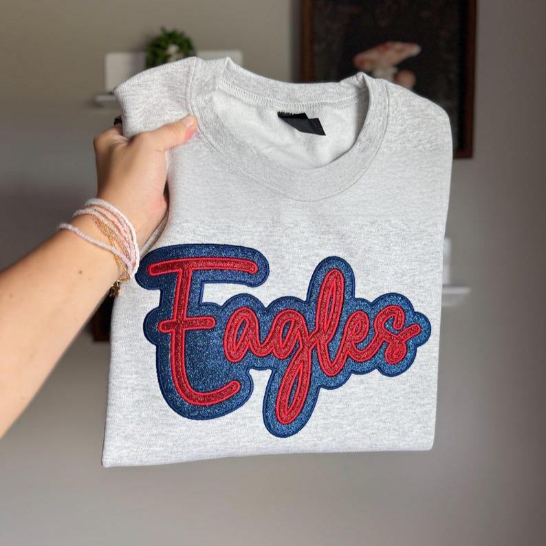 Custom Glitter Embroidered Team Sweatshirt And Tshirt, Sports Mom Glitter Sweatshirt