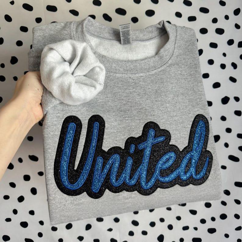 Custom Glitter Embroidered Team Sweatshirt And Tshirt, Sports Mom Glitter Sweatshirt