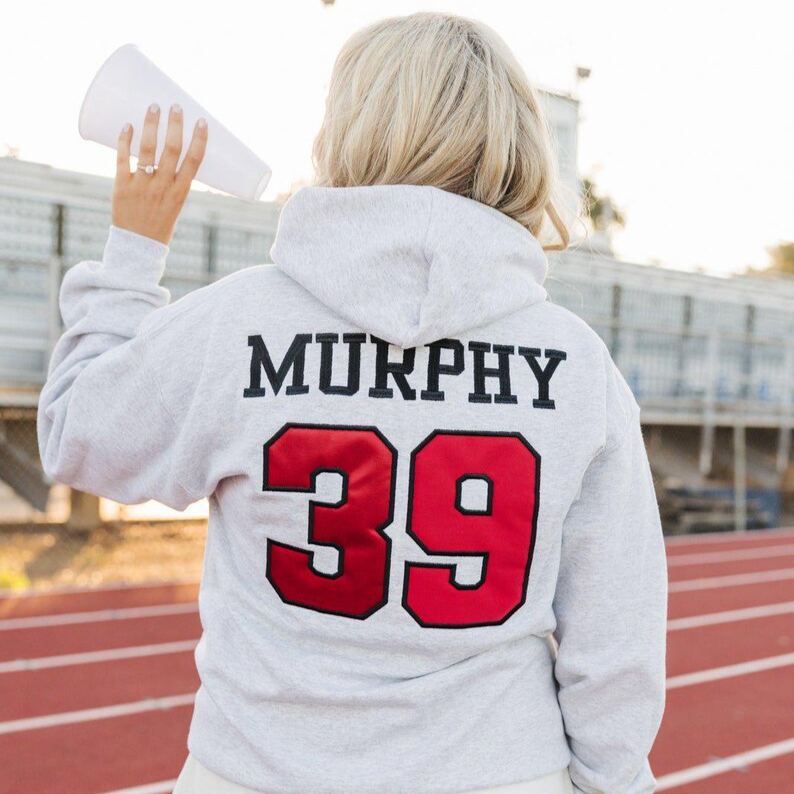 Embroidered Gameday Hoodie With Applique // Custom Football Team Name And Number Hoodie