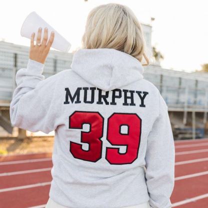 Embroidered Gameday Hoodie With Applique // Custom Football Team Name And Number Hoodie