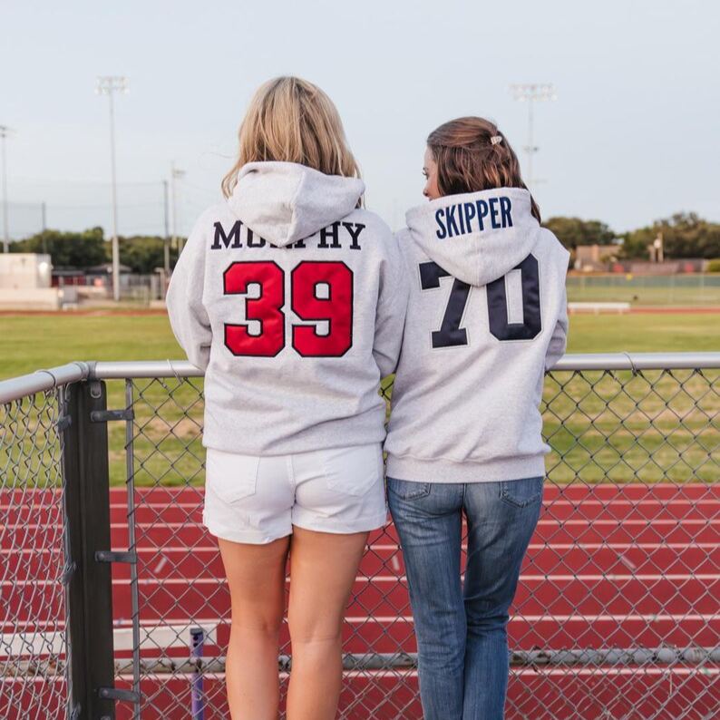 Embroidered Gameday Hoodie With Applique // Custom Football Team Name And Number Hoodie