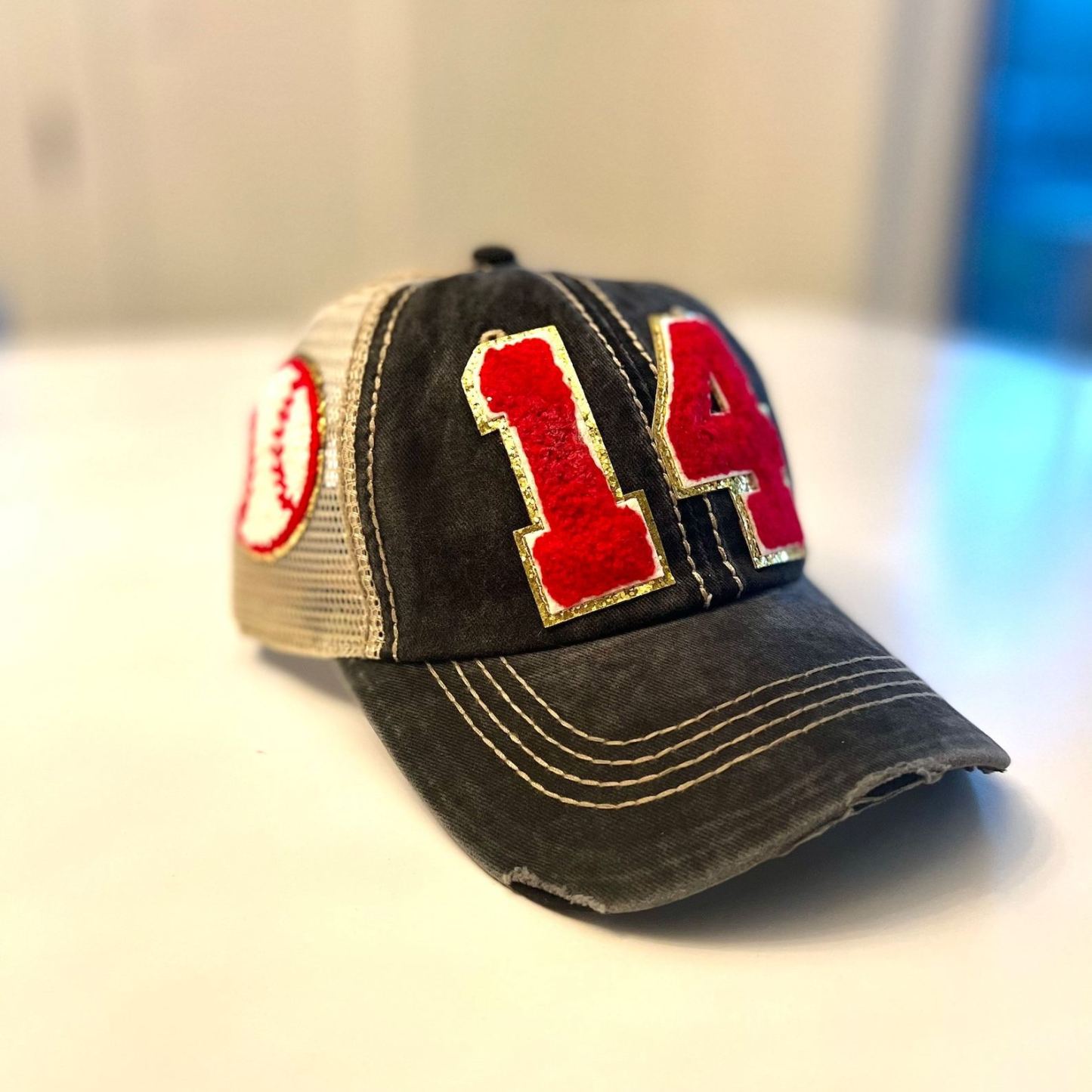 Baseball Mom Hat With Number Patch, Custom Varsity Game Day Sports Cap,Soccer Ball Desige