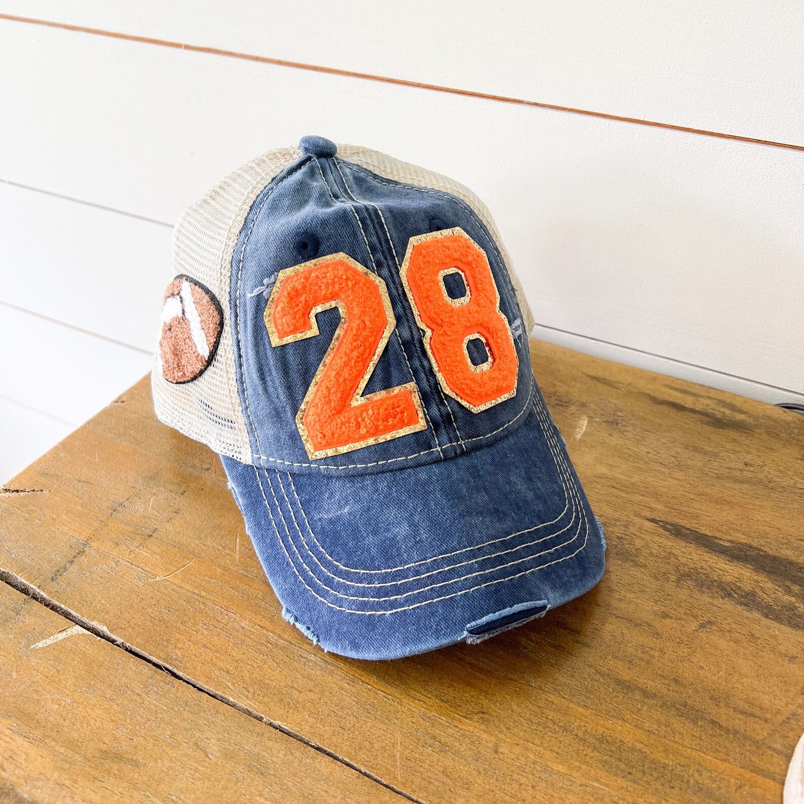 Football Mom Hat With Number Patch, Custom Varsity Game Day Sports Cap,Soccer Ball Desige