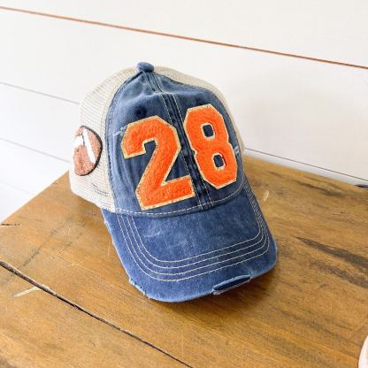 Football Mom Hat With Number Patch, Custom Varsity Game Day Sports Cap,Soccer Ball Desige