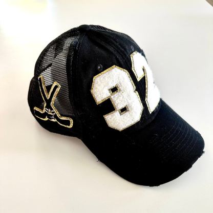 Hockey Mom Hat With Number Patch, Custom Varsity Game Day Sports Cap,Soccer Ball Desige