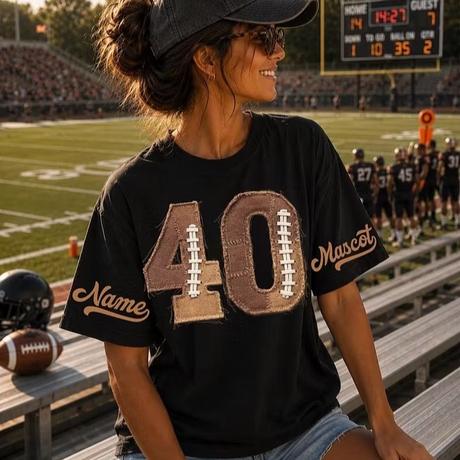 Faux Patchwork Football Mascot Shirt with Custom Name & Number-College Game Day Gift