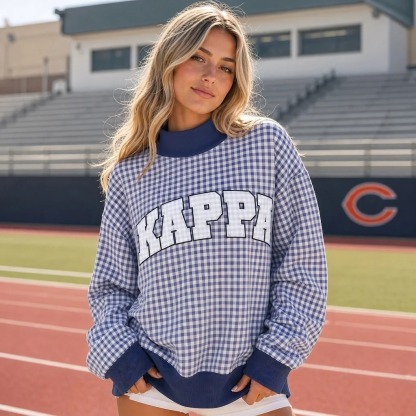 Custom Sorority Text Applique Gingham Mockneck – College Game Day Style