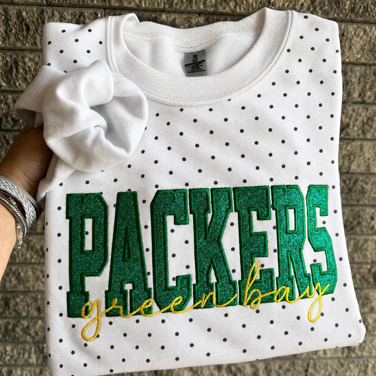 Custom Embroidered Glitter Vinyl Team Polka Dot Sweatshirt-Game Day Fan Gear & Gift