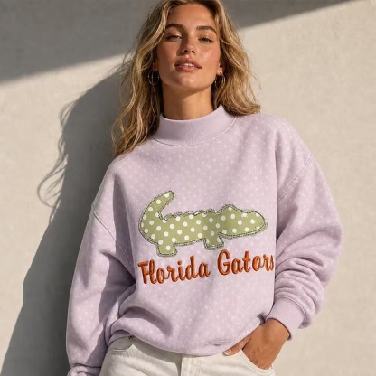 Custom Team Spirit Polka Dot Mascot Applique Mockneck Sweatshirt-Game Day Pullover