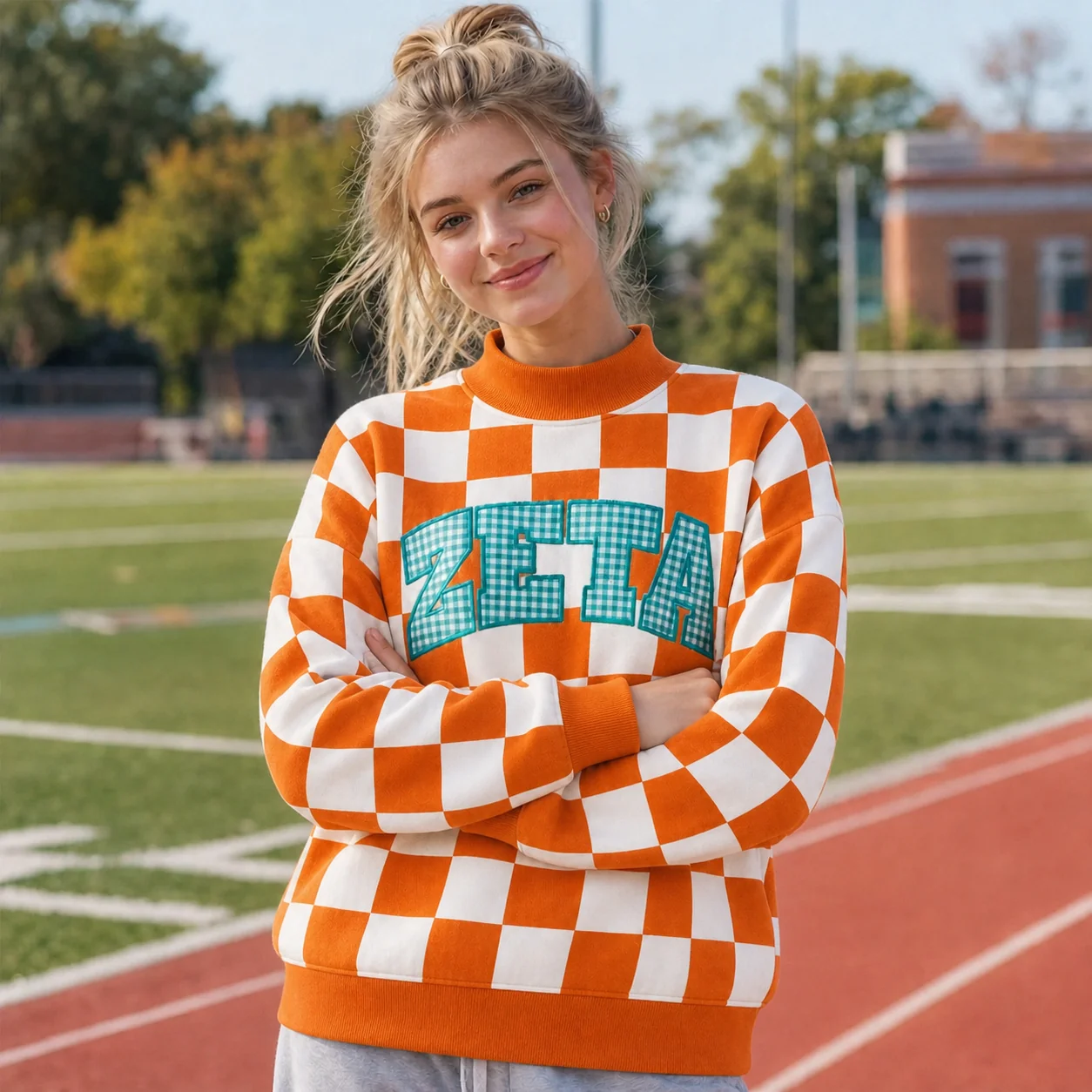 Custom Checkered Mockneck with Applique Sorority Letters-Bid Day & Big Little Style