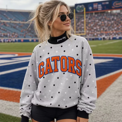 Custom Glitter Team Name Black & White Polka Dot Mockneck Sweatshirt-Game Day Spirit Wear