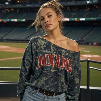 Custom Camo Off-Shoulder Sweatshirt with Embroidered Team Design-Game Day Pullover