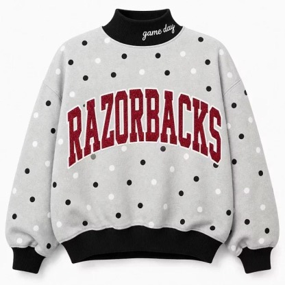 Custom Glitter Team Name Black & White Polka Dot Mockneck Sweatshirt-Game Day Spirit Wear