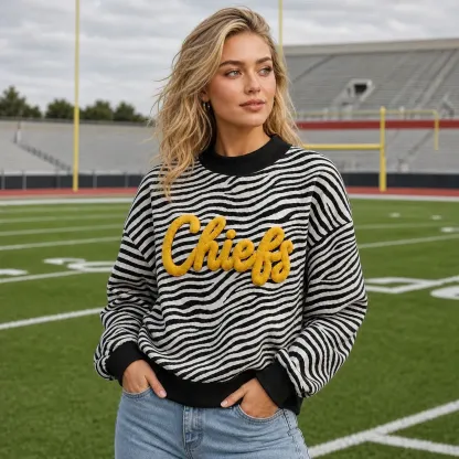 Custom Embroidered Chenille Team Name Zebra Print Mockneck-Game Day Style Wear