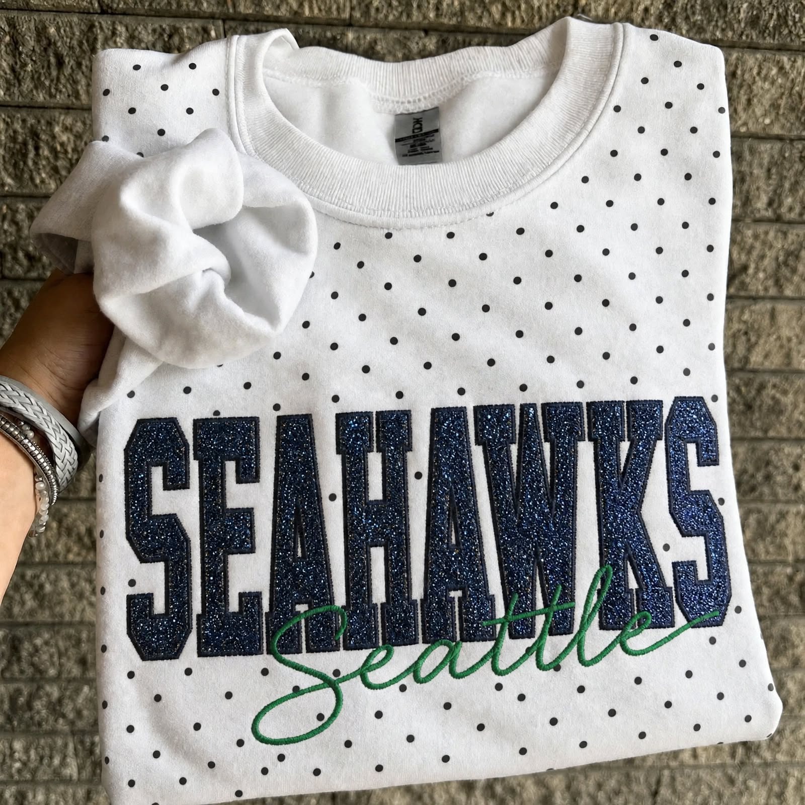 Custom Embroidered Glitter Vinyl Team Polka Dot Sweatshirt-Game Day Fan Gear & Gift