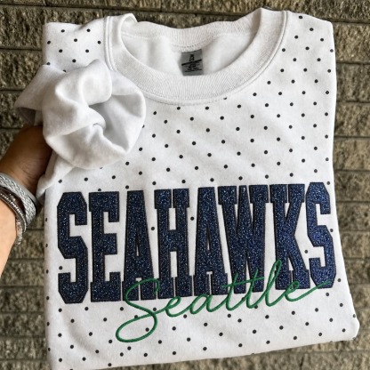 Custom Embroidered Glitter Vinyl Team Polka Dot Sweatshirt-Game Day Fan Gear & Gift