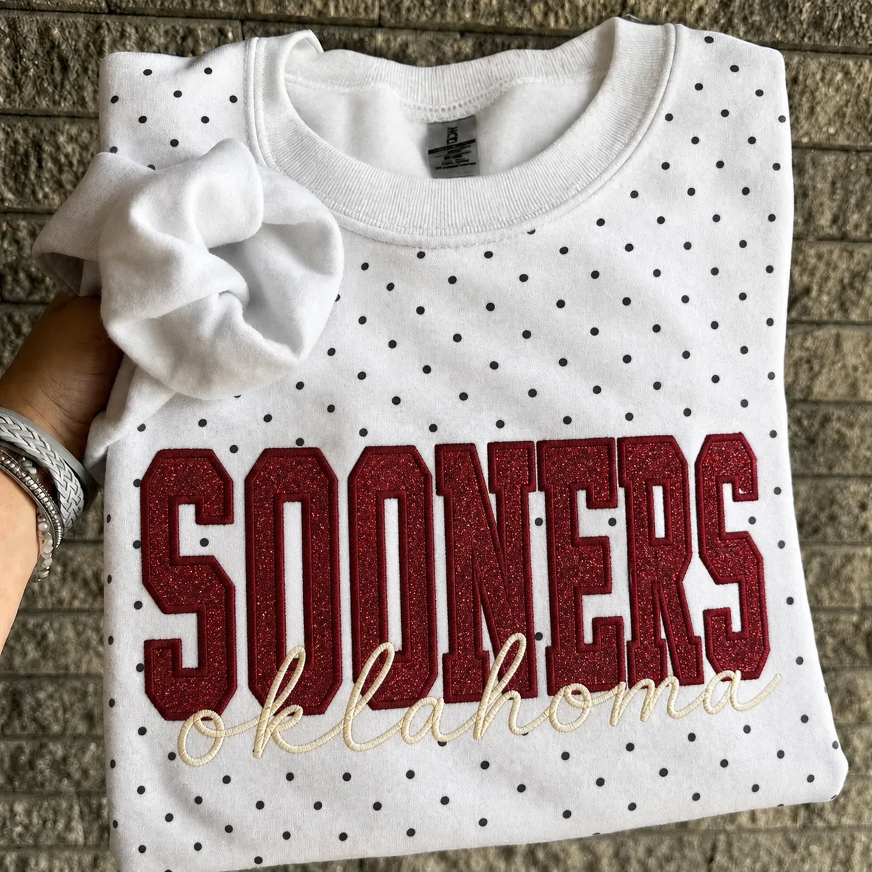 Custom Embroidered Glitter Vinyl Team Polka Dot Sweatshirt-Game Day Fan Gear & Gift
