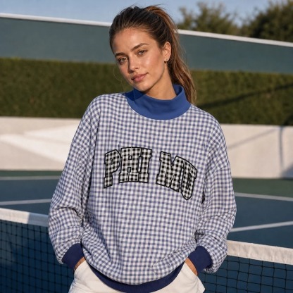 Custom Sorority Text Applique Gingham Mockneck – College Game Day Style