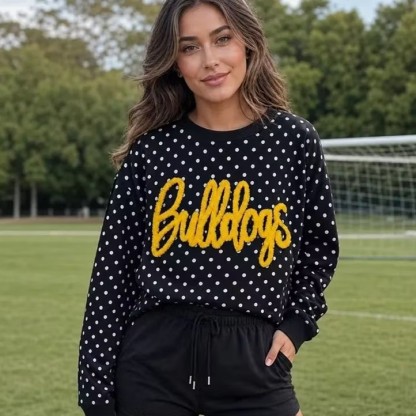 Custom College Chenille Letter Polka Dot Sweatshirt – Team Name Game Day Wear