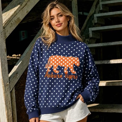 Custom Team Spirit Polka Dot Mascot Applique Mockneck Sweatshirt-Game Day Pullover