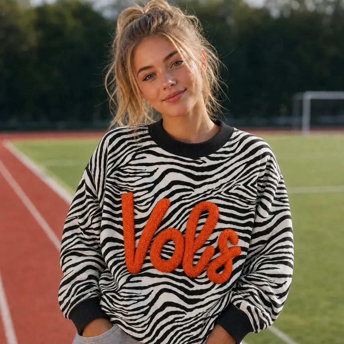 Custom Embroidered Chenille Team Name Zebra Print Mockneck-Game Day Style Wear
