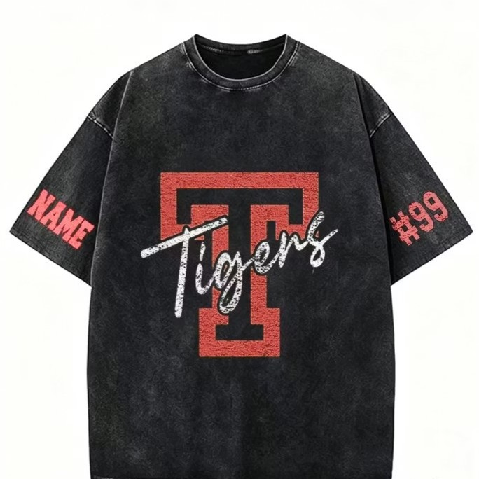 Custom Vintage Washed T-Shirt with Varsity Letter & Team Name – Game Day Ready