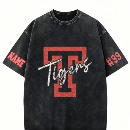 Custom Vintage Washed T-Shirt with Varsity Letter & Team Name – Game Day Ready