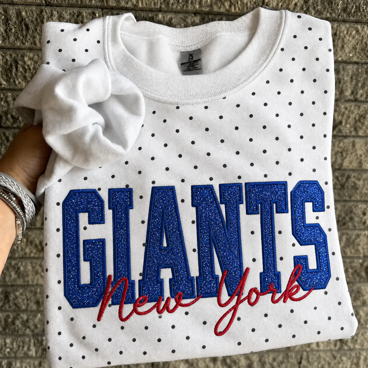 Custom Embroidered Glitter Vinyl Team Polka Dot Sweatshirt-Game Day Fan Gear & Gift