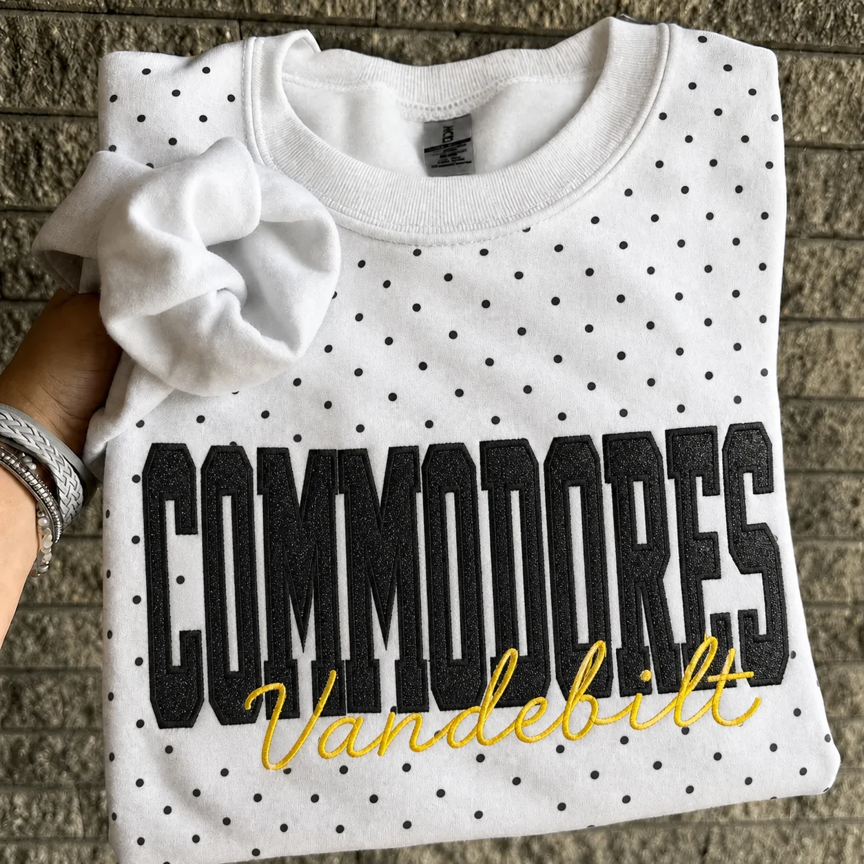 Custom Embroidered Glitter Vinyl Team Polka Dot Sweatshirt-Game Day Fan Gear & Gift