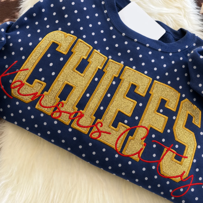 Custom Embroidered Glitter Vinyl Team Polka Dot Sweatshirt-Game Day Fan Gear & Gift