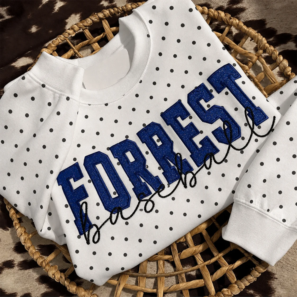 Custom Embroidered Glitter Vinyl Team Polka Dot Sweatshirt-Game Day Fan Gear & Gift