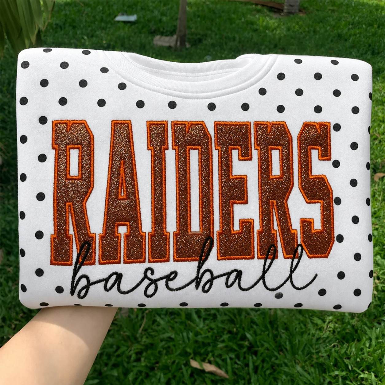 Custom Embroidered Glitter Vinyl Team Polka Dot Sweatshirt-Game Day Fan Gear & Gift