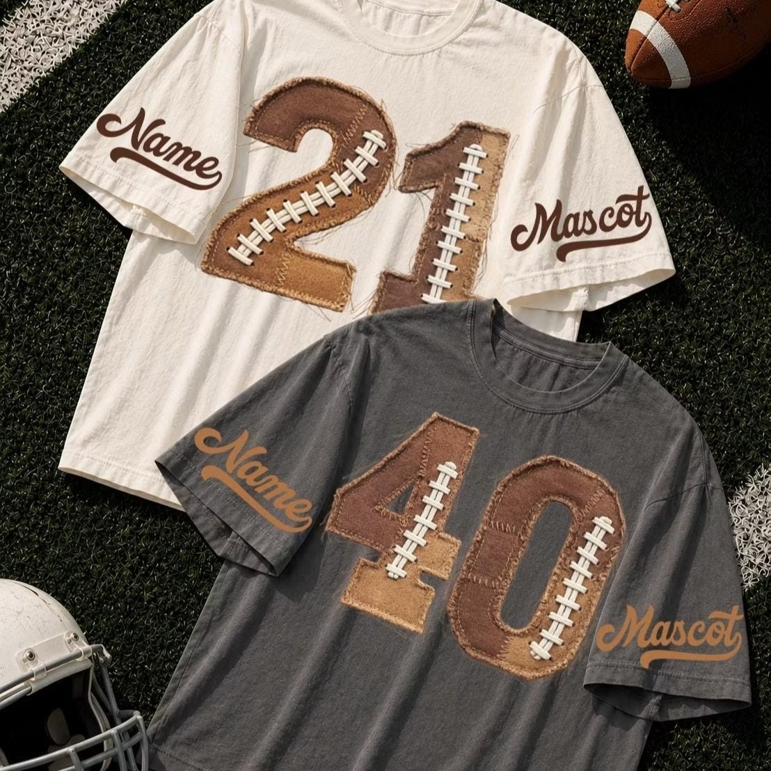 Faux Patchwork Football Mascot Shirt with Custom Name & Number-College Game Day Gift