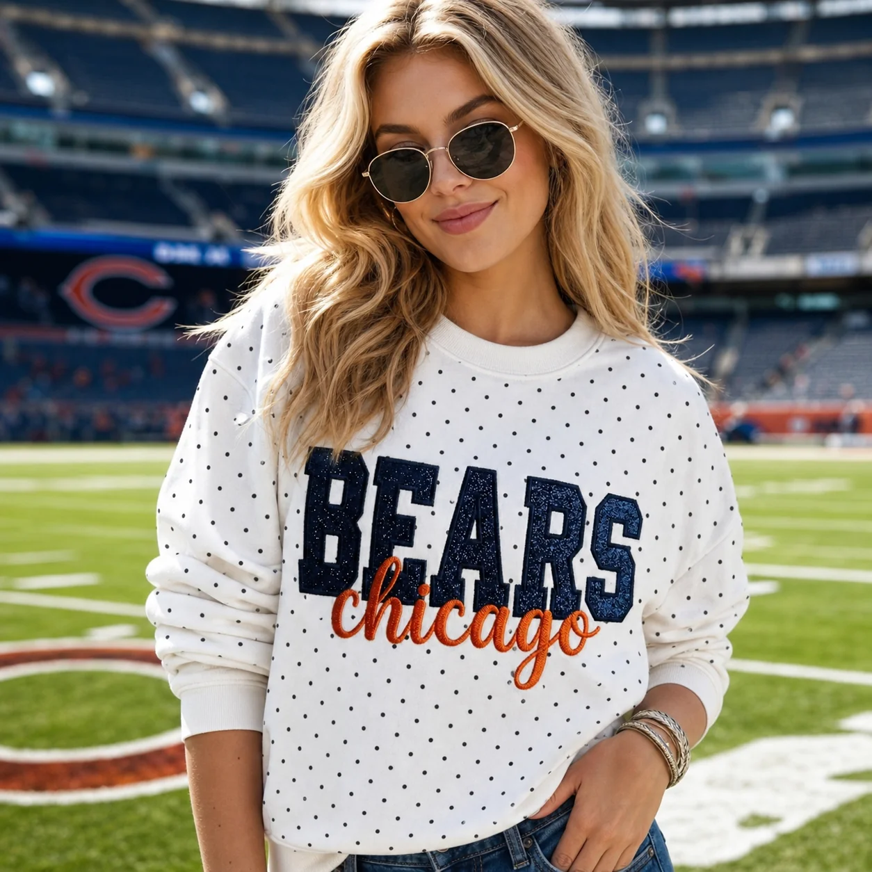 Custom Embroidered Glitter Vinyl Team Polka Dot Sweatshirt-Game Day Fan Gear & Gift