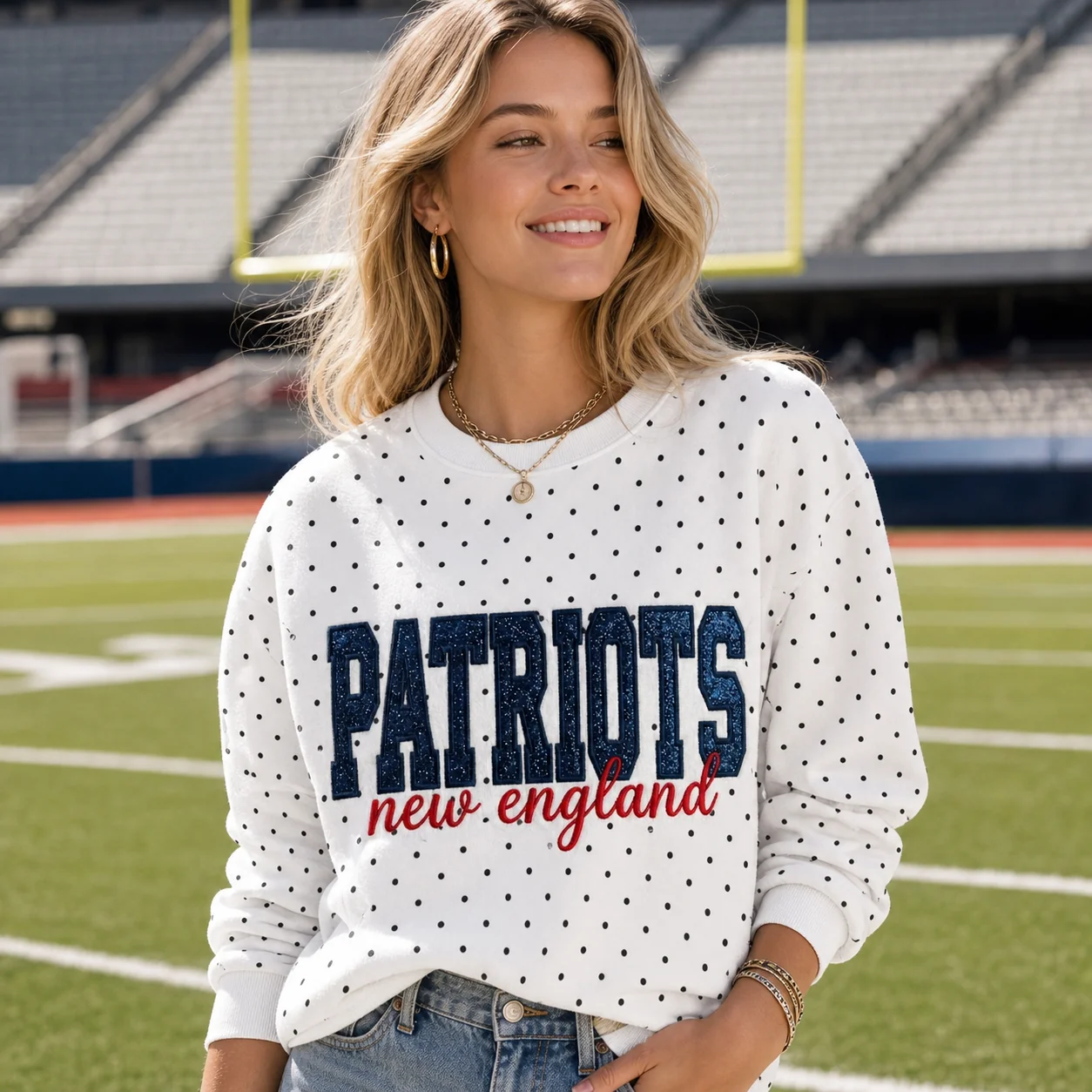 Custom Embroidered Glitter Vinyl Team Polka Dot Sweatshirt-Game Day Fan Gear & Gift