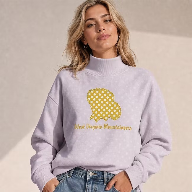 Custom Team Spirit Polka Dot Mascot Applique Mockneck Sweatshirt-Game Day Pullover