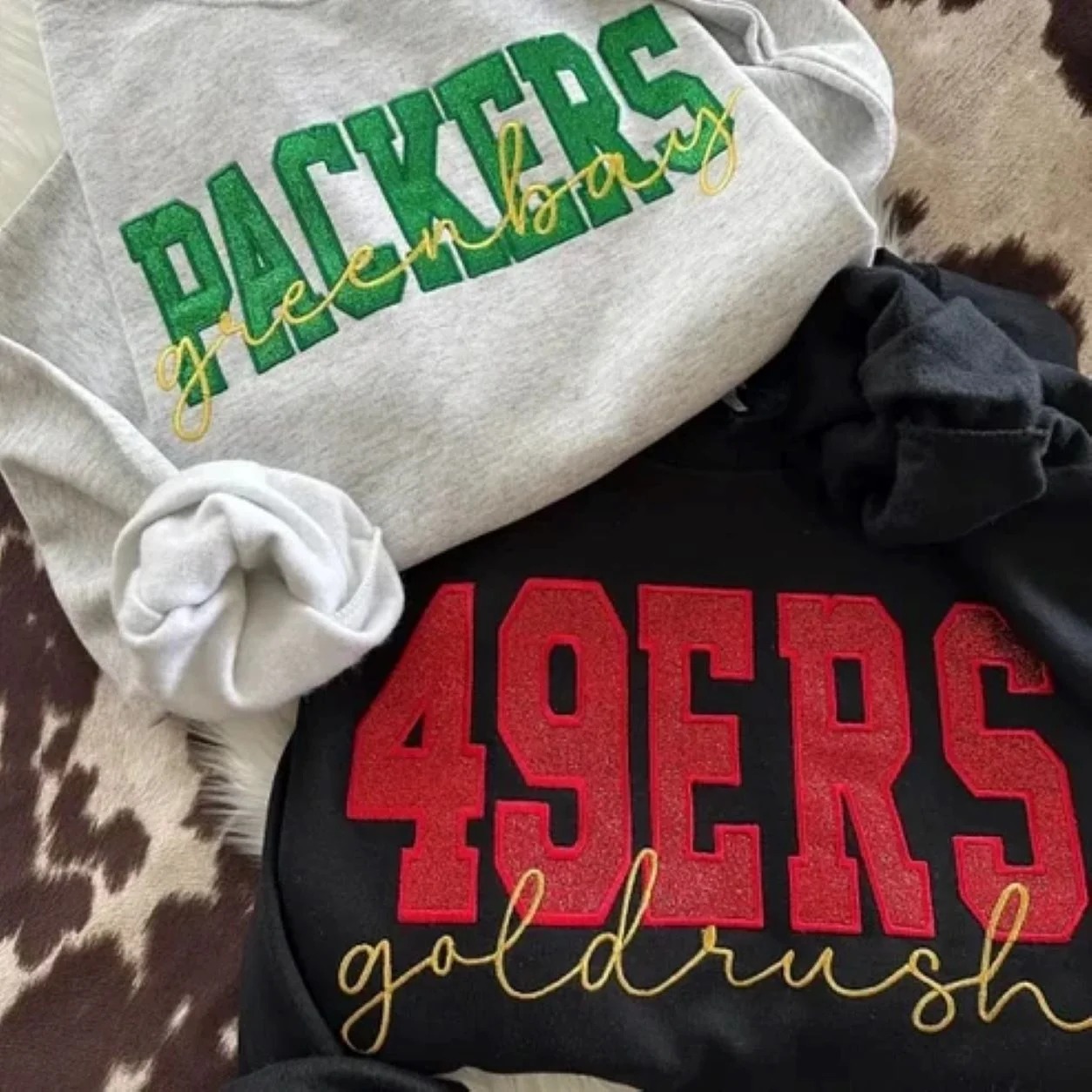 Custom Embroidered Glitter Vinyl Team Polka Dot Sweatshirt-Game Day Fan Gear & Gift