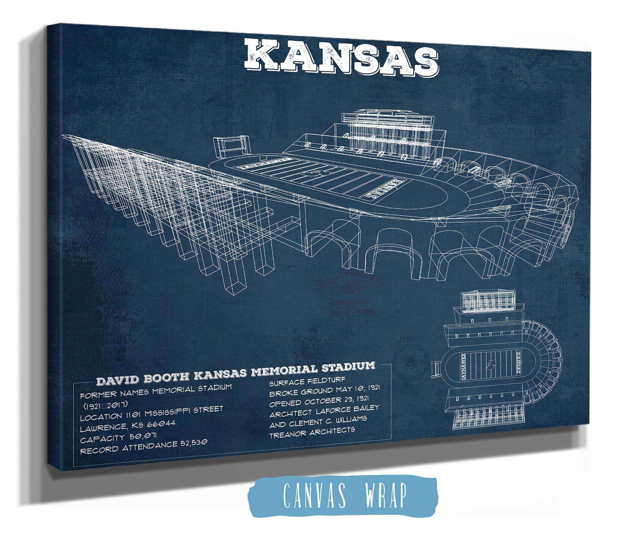 Kansas Memorial Stadium Blueprint Football Print
